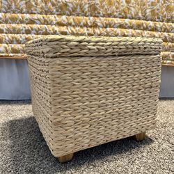 Woven Wicker Storage Ottoman