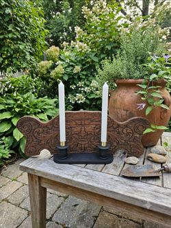 Wooden candle holder Vintage European folk art or Spanish/Gothic revival