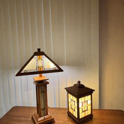  Tiffany Style Table Lamp and Lantern Set 