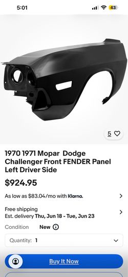 1(contact info removed) Dodge Challenger Fender