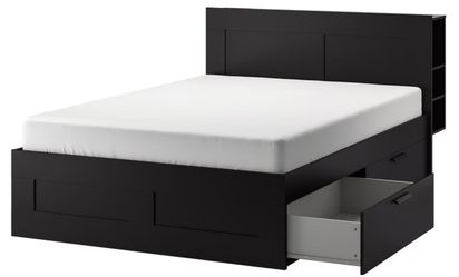 IKEA BRIMNES Queen Storage Bed with Headboard – Dark Brown