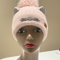 La Charme Adorable Girl’s Winter Hat Dust Rose Knit Lined Adorned