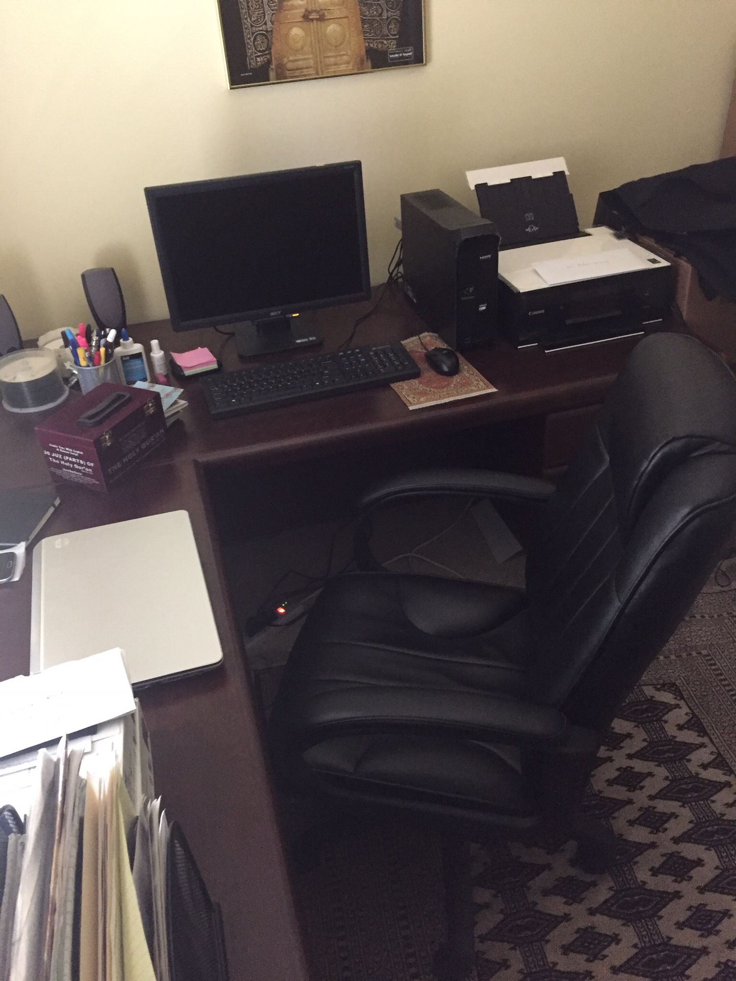 Office furniture-desk, bookshelf, leather chair