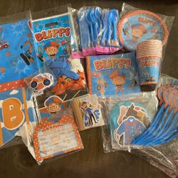 Blippi Birthday Party Supplies Pack. Includes a 5x3 ft Backdrop