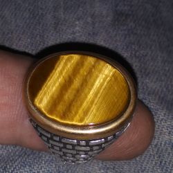 Tigrer. eye Ring .sterling And 14 K . Big Ring