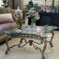 Glass Top Ornate Coffee Table