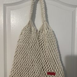 Lancome Tote Ecru White Crochet Summer Beach Bag Tote Re-usable Shopping. Excellent Condition 