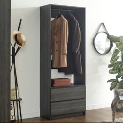 83” TALL   Gray Wood Walk-in Closet with Two Drawers