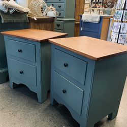 Pair Of Newly Refinished Gray/Green Nightstands 
