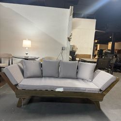 Outdoor Patio Convertible Sofa Couch, Luxury Gray Sectional Daybed with High Back & Thick Cushions, Coastal Furniture for Backyard Balcony Poolside, A