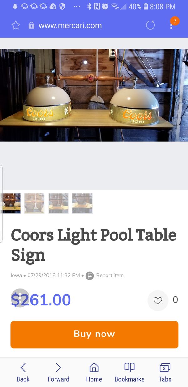 Vintage Coors Light Pool Table Lamp For In El Centro Ca Offerup
