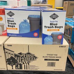 First Street 33 Gallon Twist Tie Blue Trash Bags