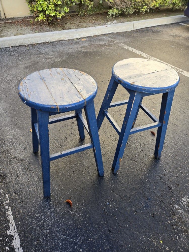 2 wood stools bar