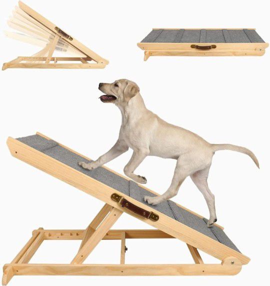 Adjustable Pet Pine Wood Ramp for All Dogs and Cats,42" Long and Adjustable from 14” to 26”