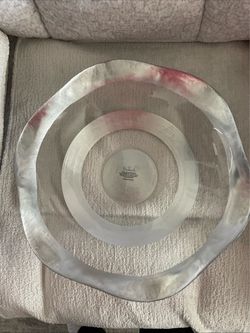 Beautiful Badash Art Hand Decorated Glass Bowl With Silver Folio Made In Turkey 15” clear bowl