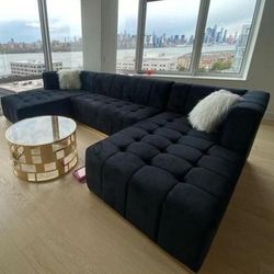 Brand New/ Black Velvet Double Chaise Sectional, Seccional, Couch// Delivery Available 