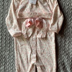 NEW Pink Floral Sleep 3 Piece Set with Booties and Hat from Carters in 6M