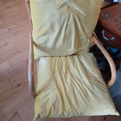 Boho Rattan Swivel Chair With Yellow Pillows