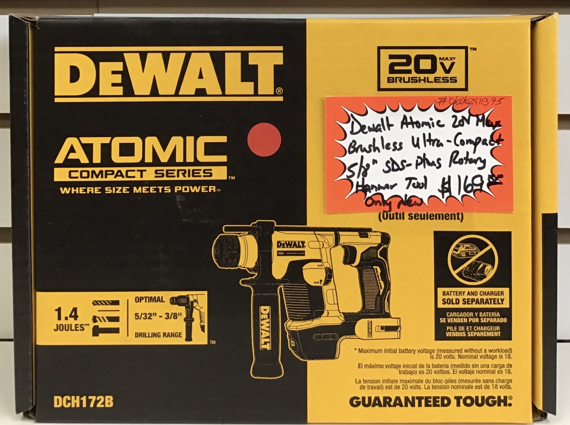 Dewalt Atomic 20V Max Brushless Ultra-Compact 5/8” SDS-Plus Rotary Hammer Tool Only New