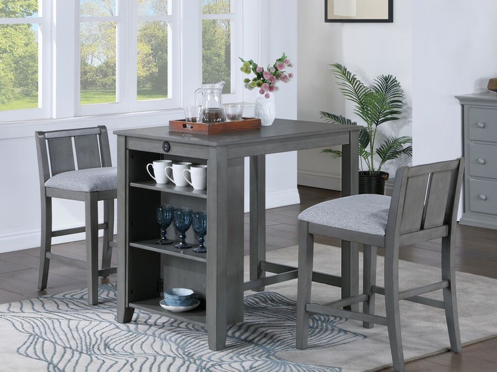 3 Piece Counter Height Set In Grey Finish 