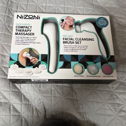 New Nizoni Face&Body Compact Therapy Massager W/Pro 360’ Facial Cleansing Brush Set