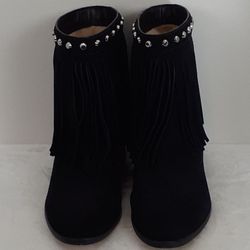 Ret $250 Michael Kors Fringe Billy Stud Black Suede Booties Boots Boho Moto 6.5 