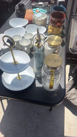 Glass Canisters with Gold Lids Set of 2