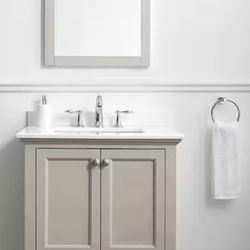 Home Decorators Collection Orillia 30 in. Single Sink Greige Bath Vanity with White Engineered Stone Top (Assembled