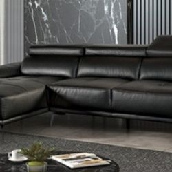 Brand New Black Leather Modern Style Sectional Sofa 