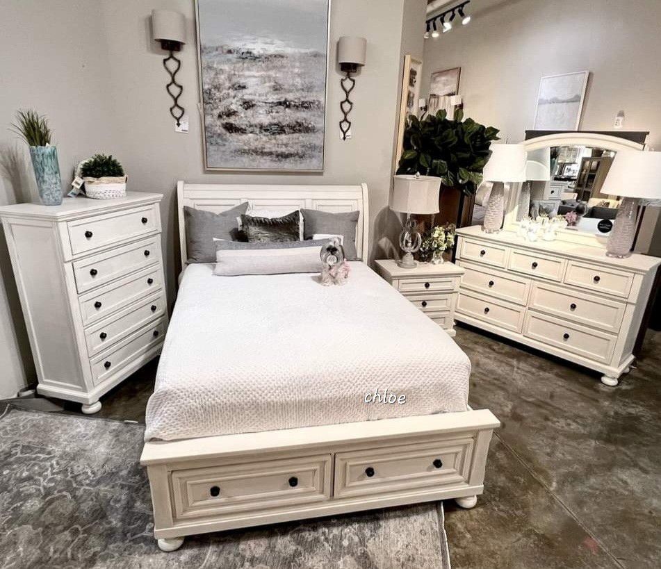 
◇ASK DISCOUNT COUPOn👌 queen King full twin bed dresser mirror nightstand bunk mattress box/3pcs《 
Laur White Storage Platform Bedroom Set 