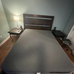Layla mattress (flippable Firm & Medium) Queen Size With Bed Frame, Box Spring, Two End Tables And Couch