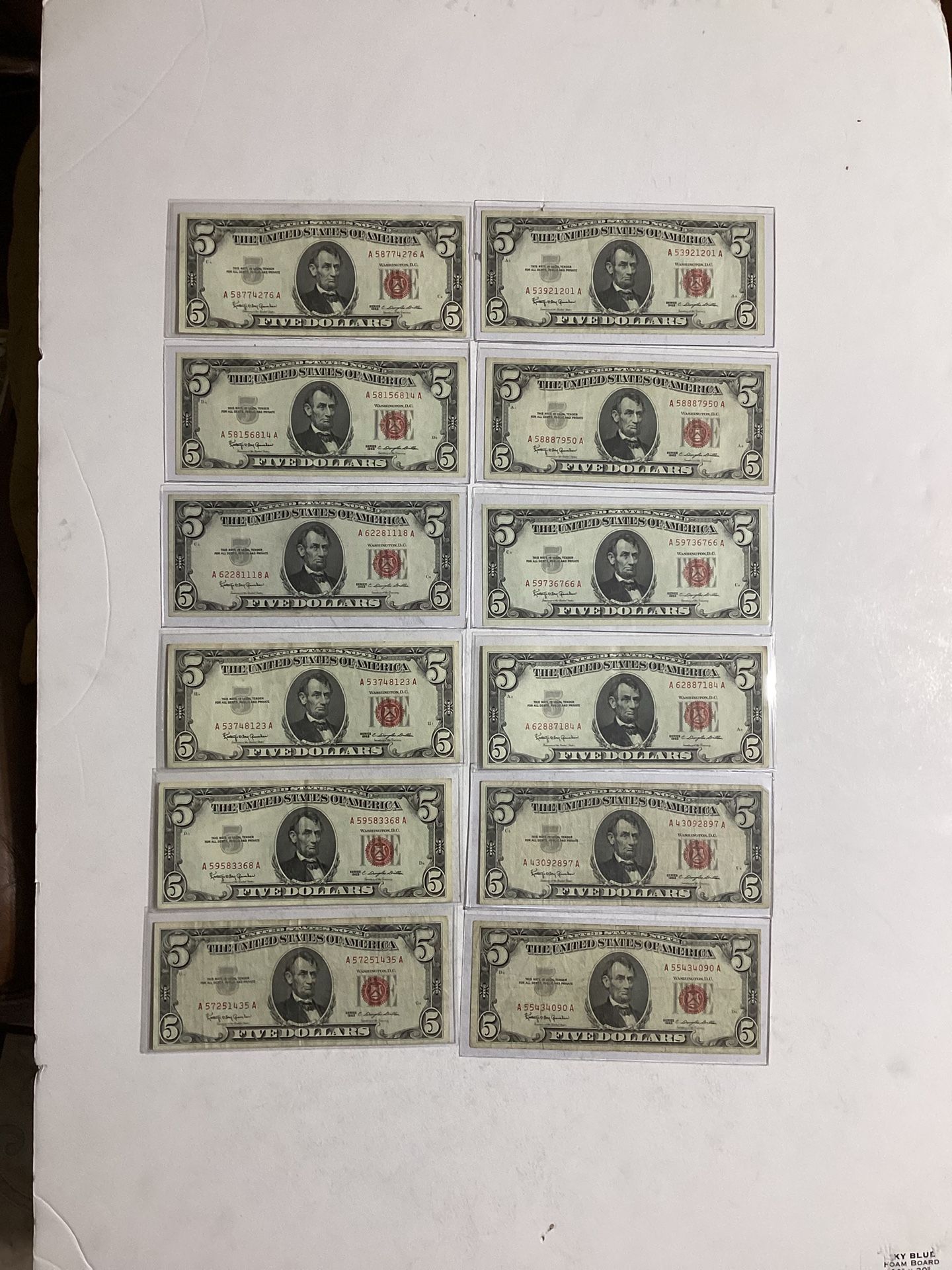 Lot Of (12) Antique Five Dollars Red Seal Banknotes / Old Bills , Notes. - Billetes Antiguos