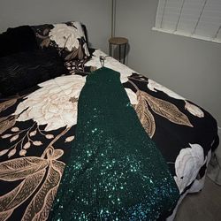 Green Sequin Maxi Evening Gown Size Medium