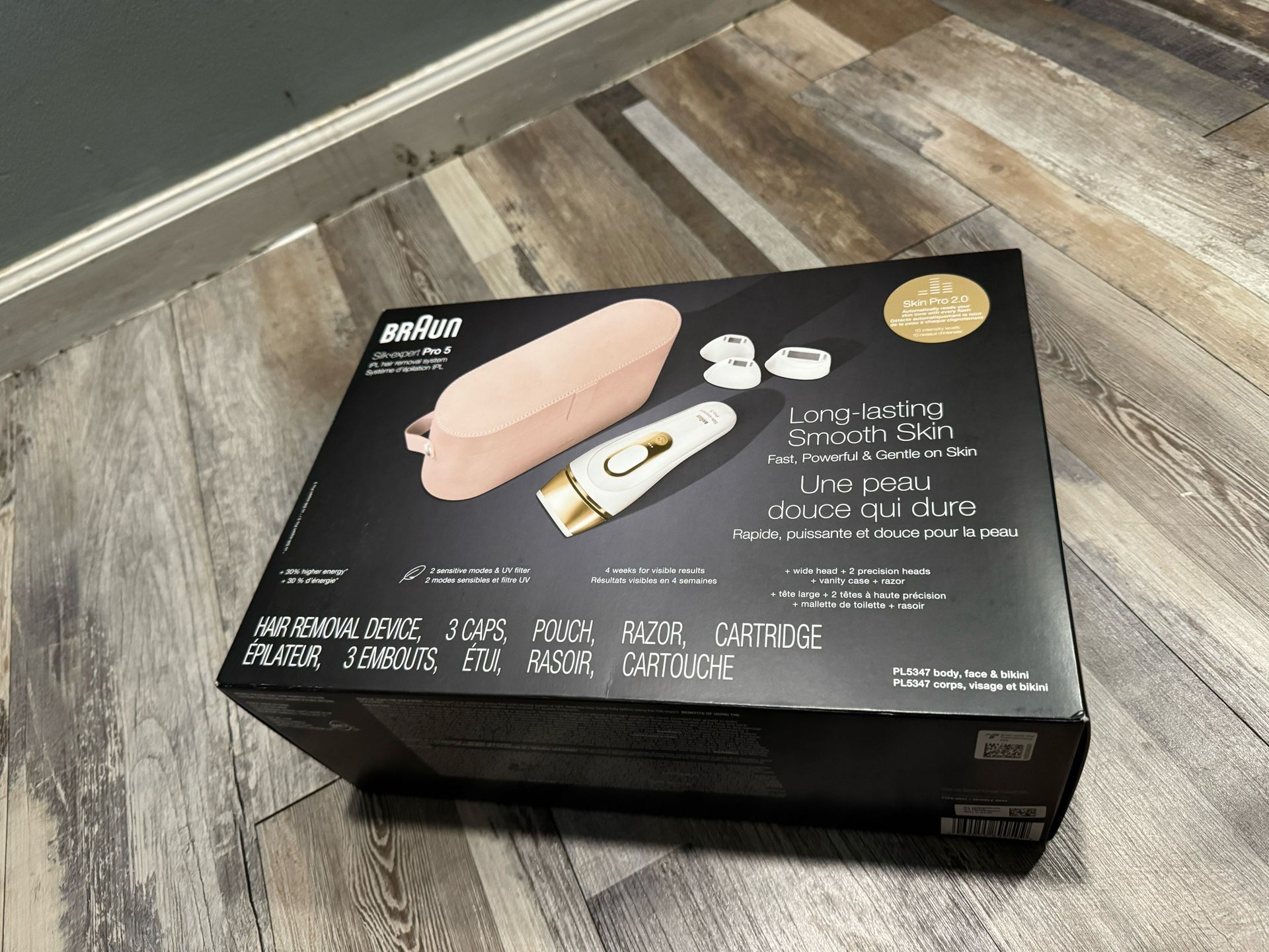 Braun IPL Silk·expert Pro 5 PL5347 Latest Generation IPL for Women and Men, At-Home Hair Removal System, White and Gold, with Wide Head and Two Precis