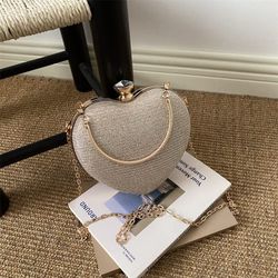 Heart-Shaped Gold Clutch Evening Bag