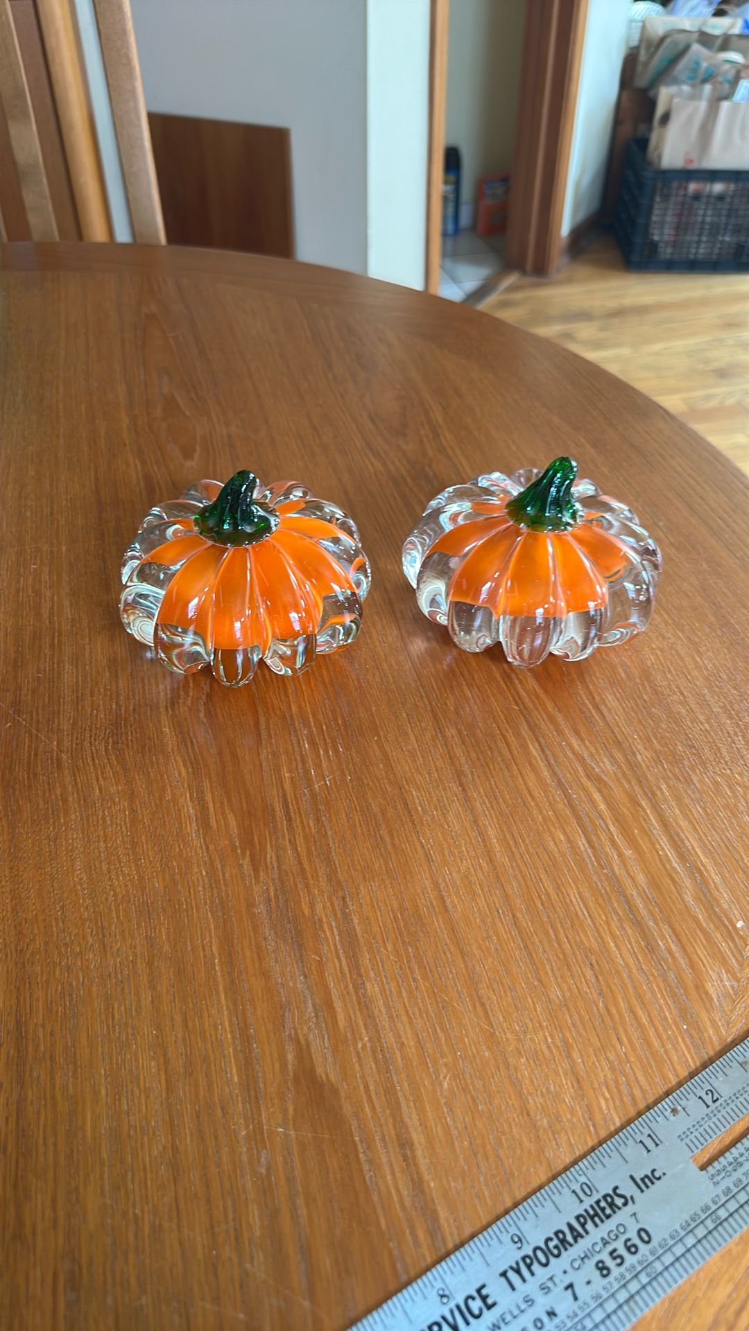 2 Crystal Art Glass Pumpkin Figure 