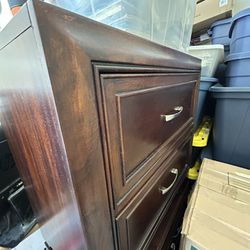 Two sturdy Cherry/mahogany wood nightstands with silver handles
