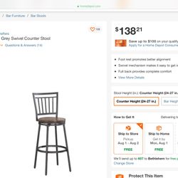 Fillmore 25” Grey Swivel Counter Stool