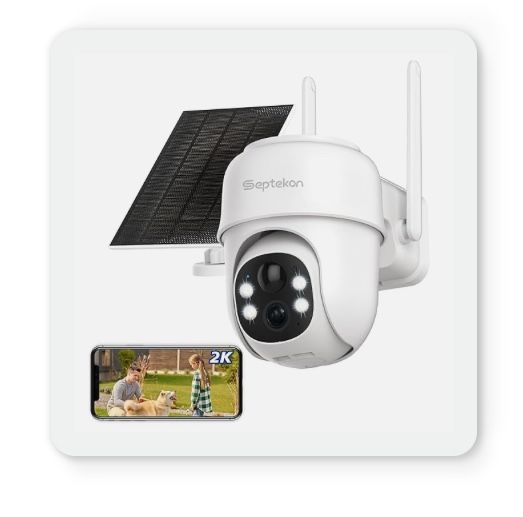 Brandnew  2K Solar Security Cameras Wireless Outdoor, 360°PTZ Battery Powered Outdoor Camera, 2.4G WiFi Camera with Spotlight Color Night Vision, Moti