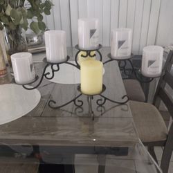 7 Arm Wrought Iron Pillar Candle Holder Centerpiece w/ Candles