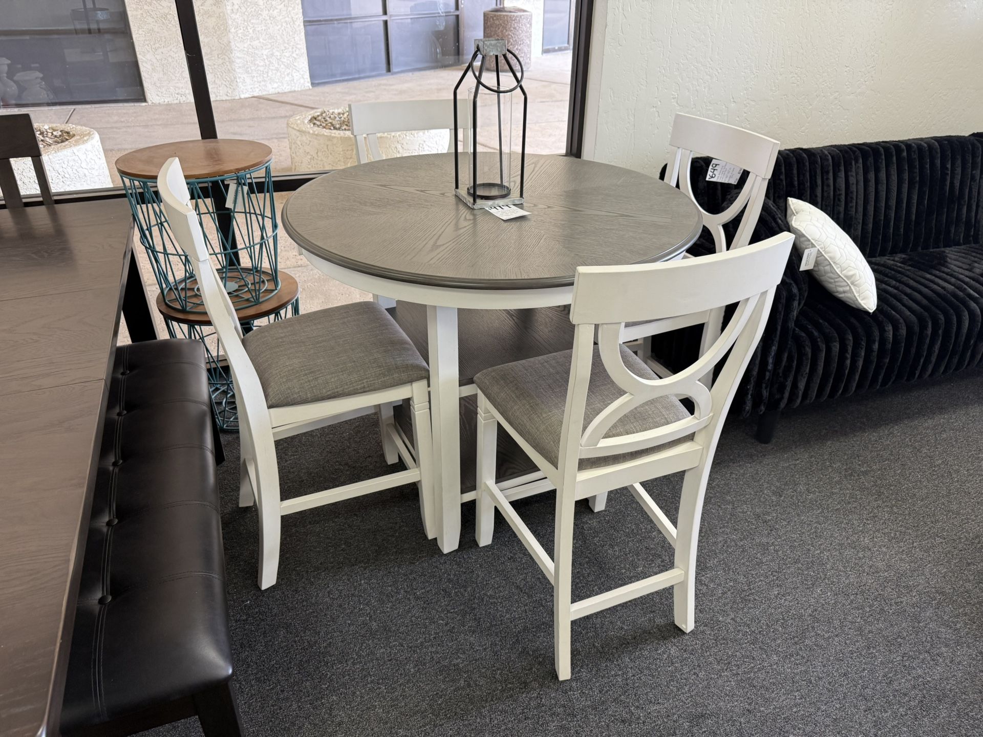 Dining Set Round Counter Height With Pedestal Base And 4 Stools