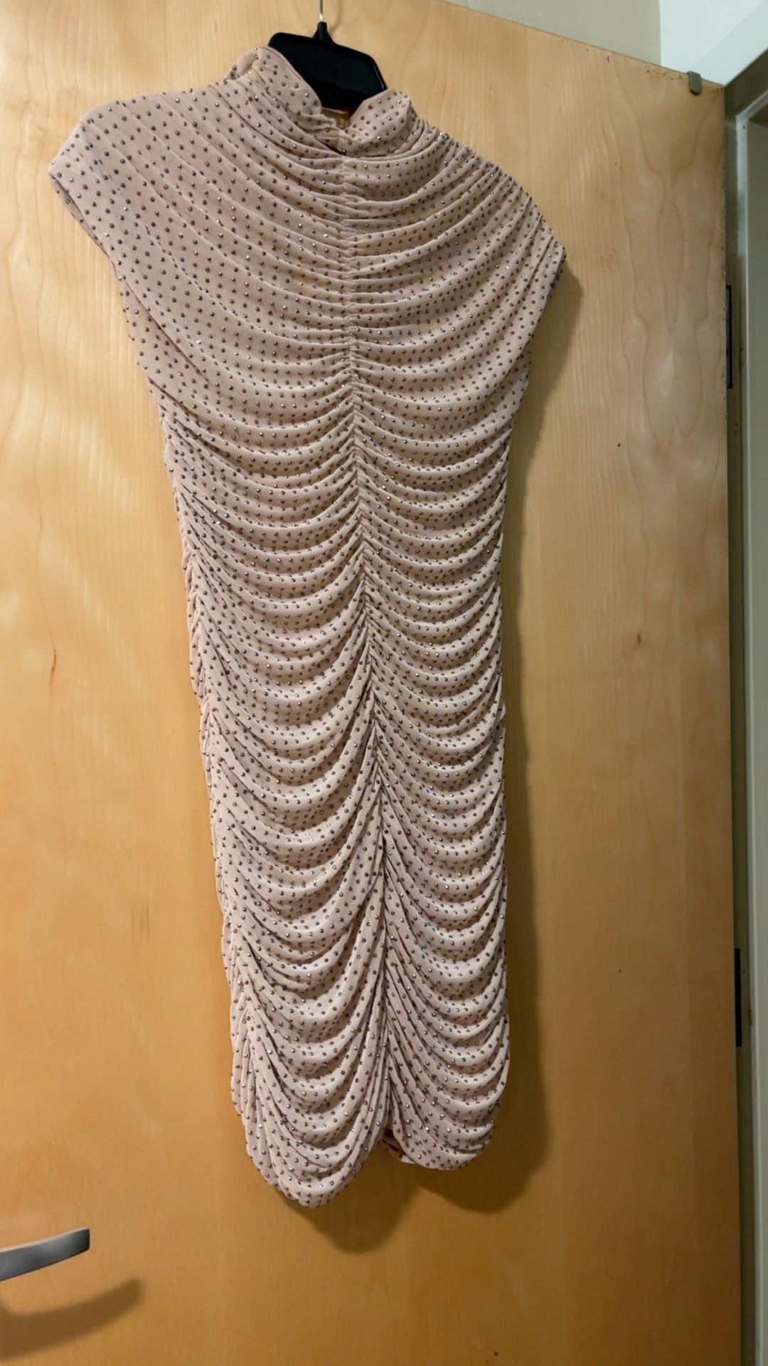 High Neck Nude Sequin Short Dress
