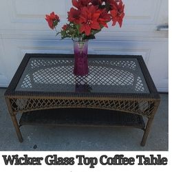 Wicker Glass Top Coffee Table 