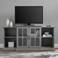 60 in. Antique Gray Composite TV Stand Fits TVs Up to 66 in. with Storage Doors