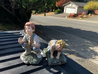 Ceramic Yard Lawn Garden Landscape Child Boy at play and Baseball Catcher Art Figurines in Indoor or Outdoor Good Condition  “8 Tall $20 Each