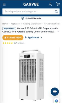 ***New*** Garvee 10L/2.65gal AutoFill Evaporative Air Cooler