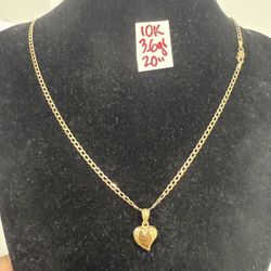 10K Solid Gold Chain and Pendant For Wedding 3.6Gr 20 Inches Long 