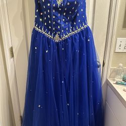 Stunning Blue Bejeweled Quinceañera or Prom Gown