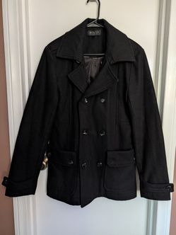 Black Double-Breasted Wool Peacoat