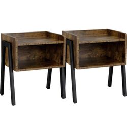 End Table with Storage, Stackable End Table Living Room Set of 2, Side Table Small Coffee Table with Open Compartments, Industrial End Table for Small